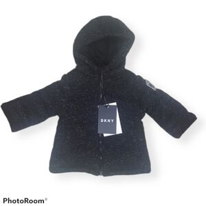 DKNY 12Mo Heather Charcoal Hooded Sweater Coat